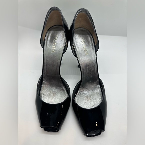 PRADA Calzature Black Patent Leather Peep Toe Pumps Sz 40 - Picture 6 of 9